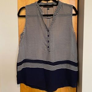 Navy & white stripe semi sheer button down tank